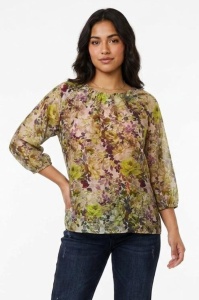 Bluză din amestec de bumbac și tencel cu print floral