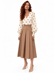Bluză elegantă ecru din voal cu buline maro - Img 2