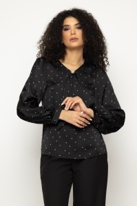 Bluză 'Josephine' satinată cu buline și broșă - Img 2