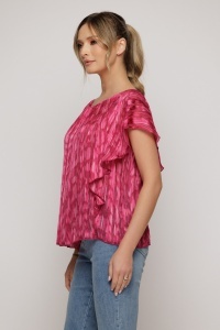 Bluză vaporoasă roz fucsia cu volane laterale - Img 2
