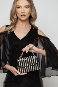 Clutch elegant din material textil și ștrasuri - Img 1