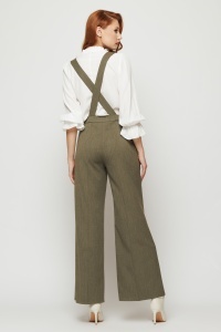 Pantaloni 'Charlotte' verde olive cu bretele detașabile - Img 4