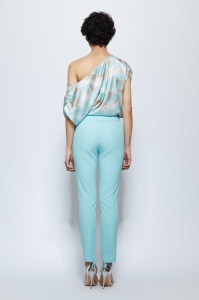 Pantaloni 'Timothea' turquoise deschis conici - Img 5