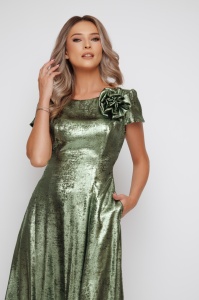 Rochie 'Anastasia' verde cu peliculă și accesoriu floare - Img 9