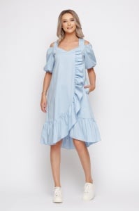 Rochie 'Annabelle' bleu din bumbac cu volane - Img 1