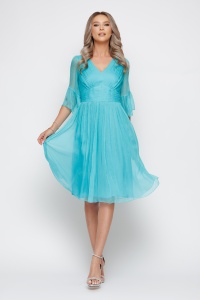 Rochie 'Ariana' turquoise din mătase naturală - Img 3