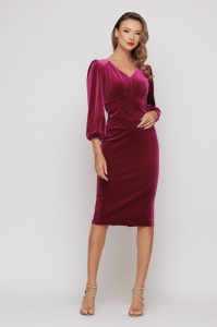 Rochie 'Arya' fucsia conică din catifea - Img 1