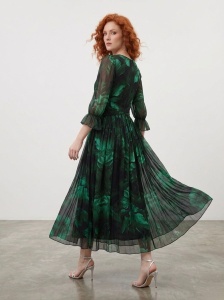 Rochie 'Aveline' lungă din mătase naturală imprimată floral cu pliseuri - Img 6