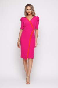 Rochie 'Brenda' fucsia cu umeri proeminenți - Img 1