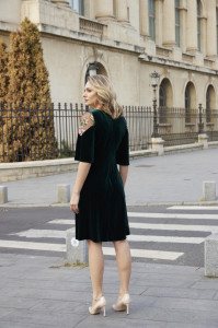 Rochie 'Catherine' din catifea verde cu platcă din dantelă - Img 7