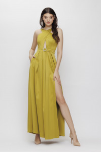 Rochie 'Christine' lime maxi cu decupaj - Img 2
