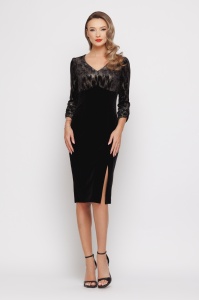 Rochie 'Corinne' conică din catifea peculizată cu auriu - Img 3