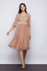 Rochie 'Daphne' cu pliseuri din tulle sidefat - Img 2