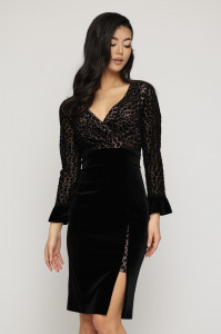 Rochie 'Dorothy' din catifea animal print cu șliț frontal - Img 6