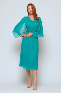 Rochie 'Elara' turquoise din voal satinat cu mâneci ample - Img 2