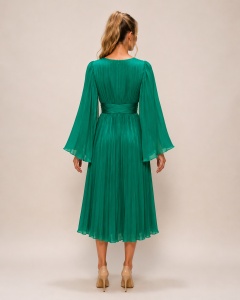 Rochie 'Elara' verde smarald cu mâneci ample - Img 3