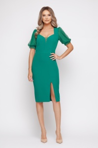 Rochie 'Eloise' verde cu mâneci din tulle sidefat - Img 2
