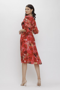 Rochie 'Fernanda' din voal cu print floral roșu - Img 3