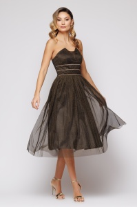 Rochie 'Khloe' neagră din tulle sidefat - Img 2