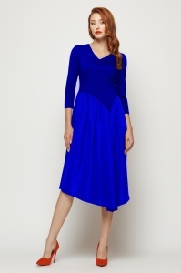 Rochie 'Lindsay' albastru regal cu bust din tricot si fustă amplă
