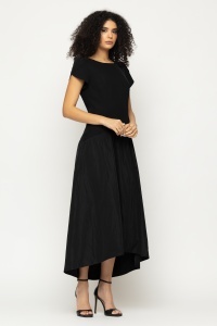 Rochie 'Melina' midi neagră cu fustă asimetrică - Img 2