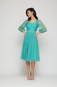 Rochie 'Meryl' turquoise din tulle sidefat - Img 4