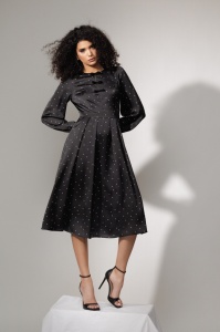 Rochie 'Olivia' midi din satin cu fundițe din catifea