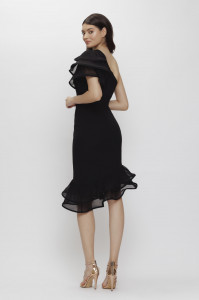 Rochie 'Rosalia' neagră asimetrică cu rijelină - Img 4