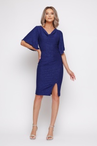 Rochie 'Scarlett' albastru indigo cu guler lăsat - Img 1