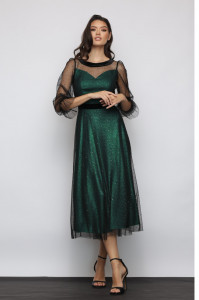 Rochie 'Selene' verde din tulle sidefat - Img 3