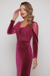 Rochie 'Selma' fucsia cu inserții din tulle sidefat - Img 6