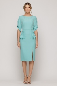 Rochie 'Sia' bleu pastel cu peplum și mâneci cu decupaj - Img 2
