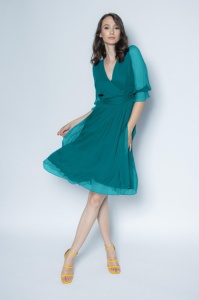 Rochie turquoise din mătase naturală - Img 2