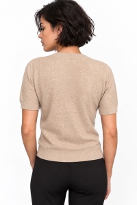 Tricou bej deschis din tricot cu ștrasuri fine - Img 2