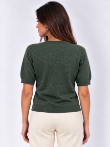 Tricou verde din tricot cu ștrasuri fine - Img 2