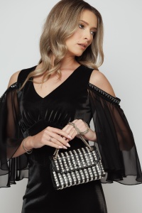 Clutch elegant din material textil și ștrasuri - Img 2
