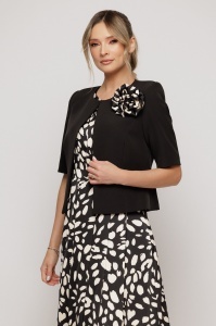 Compleu format din rochie și sacou negru cu floare decorativă - Img 5