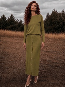 Compleu verde olive din tricot din amestec din vâscoză - Img 4