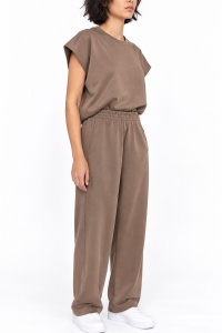 Pantaloni ampli maro taupe cu talie elastică - Img 2