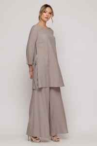 Pantaloni lejeri taupe din amestec din bumbac - Img 4