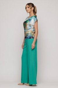 Pantaloni verde turquoise evazați din vâscoză - Img 2