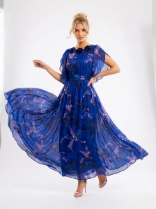 Rochie 'Alessia' lungă din mătase naturală imprimată și vâscoză - Img 2