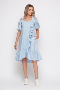 Rochie 'Annabelle' bleu din bumbac cu volane - Img 3