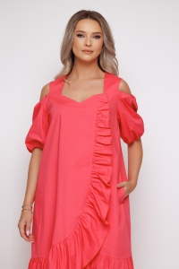 Rochie 'Annabelle' roz din bumbac cu volane - Img 4