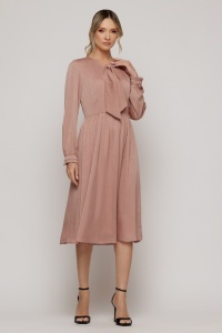 Rochie 'Annalise' rosé plisată din satin texturat cu eșarfă - Img 2