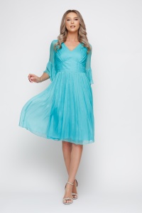 Rochie 'Ariana' turquoise din mătase naturală - Img 4