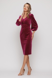 Rochie 'Arya' fucsia conică din catifea - Img 4