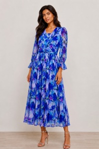 Rochie 'Aveline' lungă din mătase naturală imprimată floral