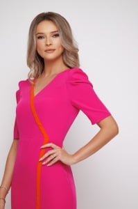 Rochie 'Brenda' fucsia cu umeri proeminenți - Img 2