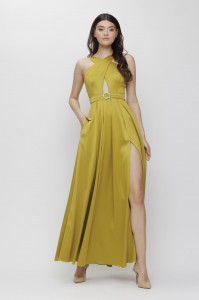 Rochie 'Christine' lime maxi cu decupaj - Img 1